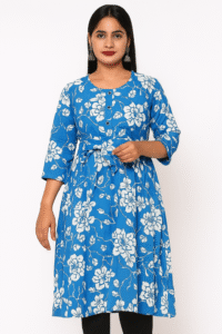 Hawaiian Floral Print Dress, Blue and White, Summer Beach Style