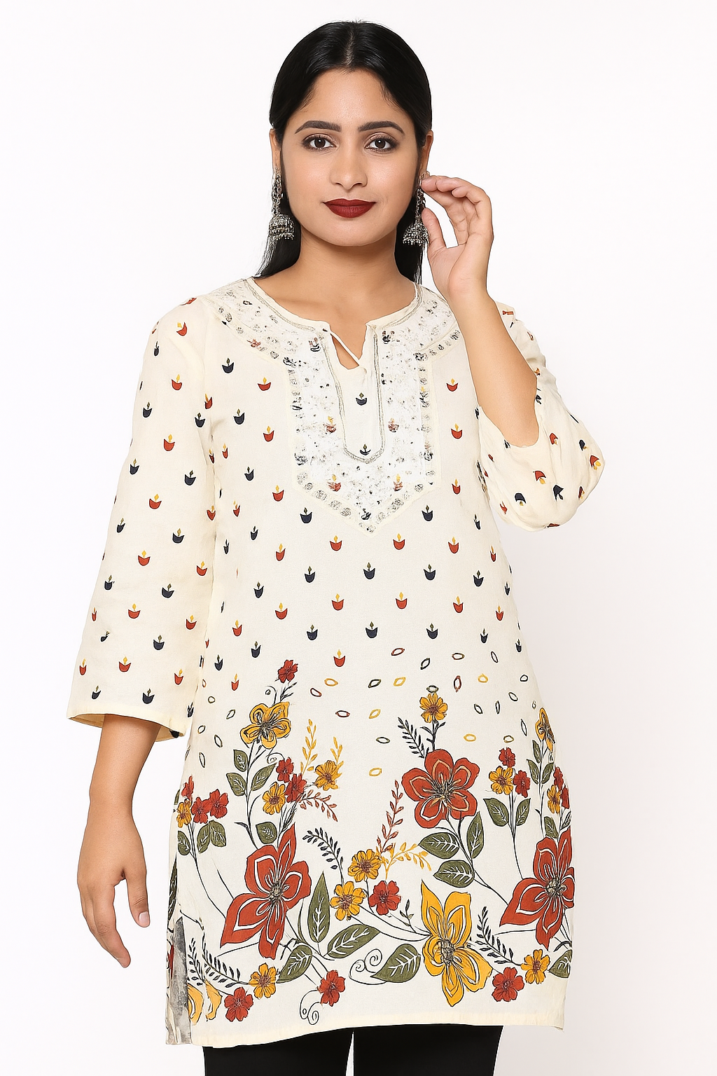 Casual Regular Sleeves Ethnic Motifs Women White Top