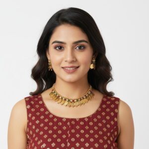 Antique Gold-Toned Gemstone Kasu Collar Necklace Set: Regal Heritage