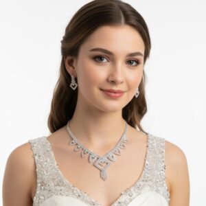 Art Deco Pave Crystal Collar Necklace Set: Bridal Glamour