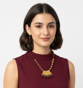 Festive Maroon Beaded Gold-Toned Short Necklace Set