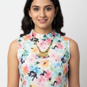 Handcrafted Multicolor Beaded Necklace Set with Gold-Toned Pendant