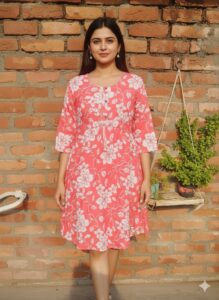 Peach Blossom Floral Flared Mini Dress/Tunic