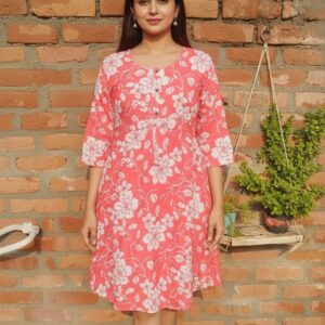 Peach Blossom Floral Flared Mini Dress/Tunic